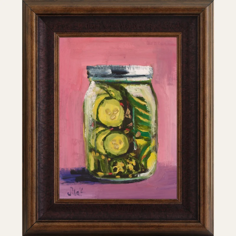 Pickles Jars Original Oil Painting Framed Cucumbers Still Life Wall Art Food Artwork
