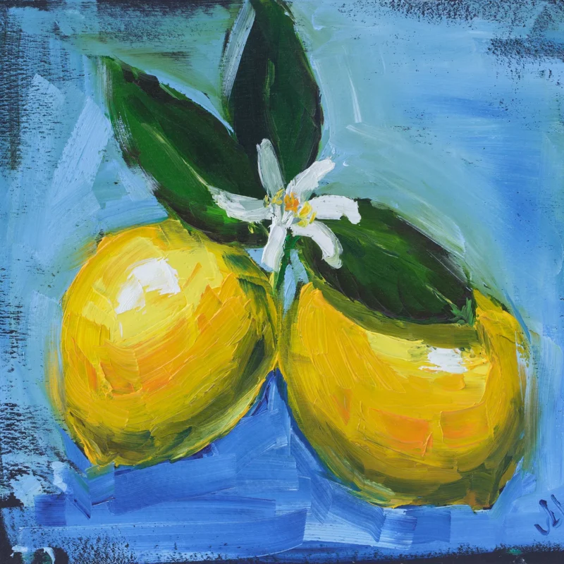 Lemon Oil Painting Citrus Original Wall Art Fruit Kitchen Artwork