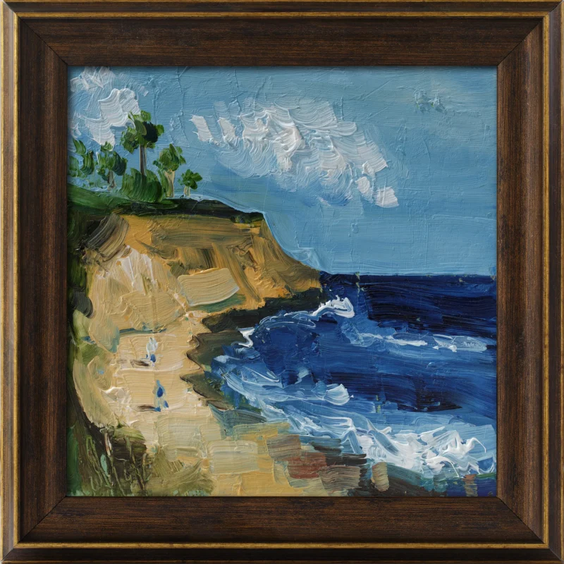 Big Sur Oil Painting in Frame: California Coast Seascape Art, 6x6''