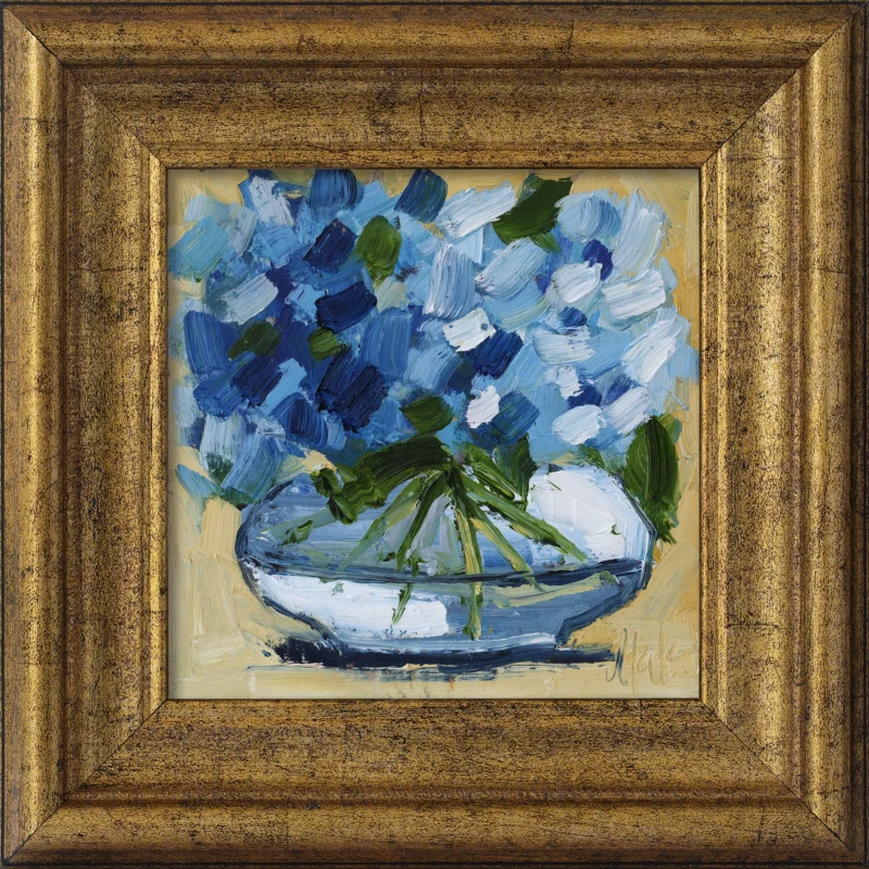 Framed Hydrangea Oil Painting: Small Floral Still Life, 6x6''