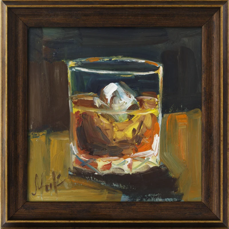 Bourbon Cocktail Oil Painting Framed Whiskey Old Fashioned Drink Original Wall Art Bar Decor