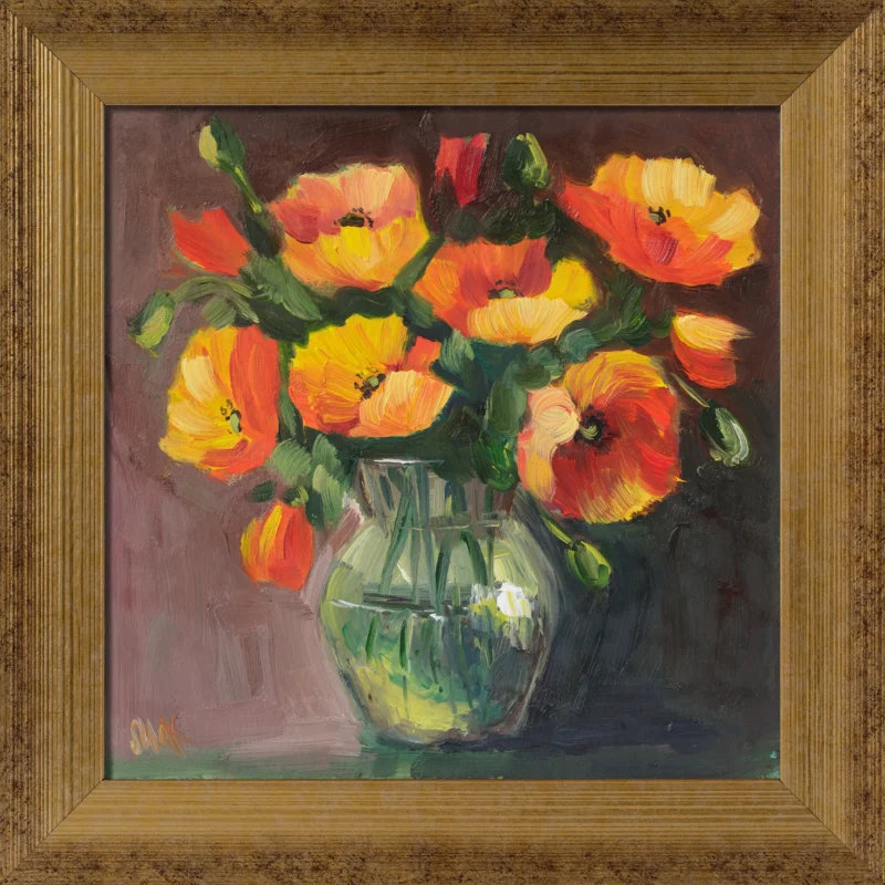California Poppy Oil Painting Framed Flowers Bouquet Original Artwork Yellow Poppy Wall Art