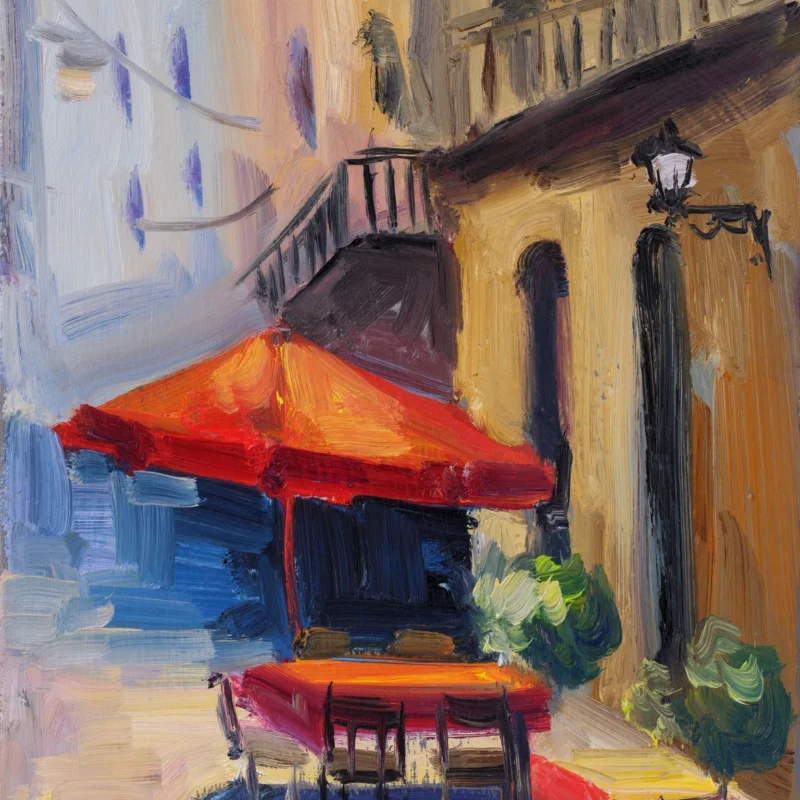 Italian Street Oil Painting: Cityscape Caffe Wall Art