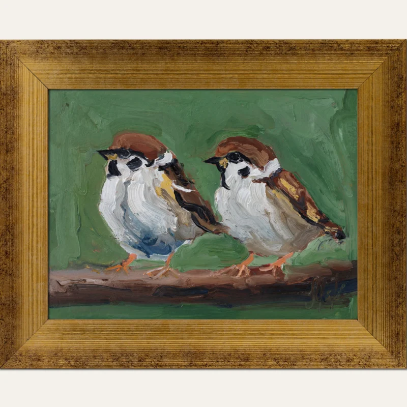 Sparrow Oil Painting Framed