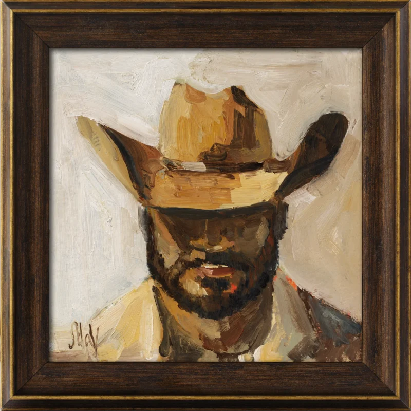 Cowboy Oil Painting Framed