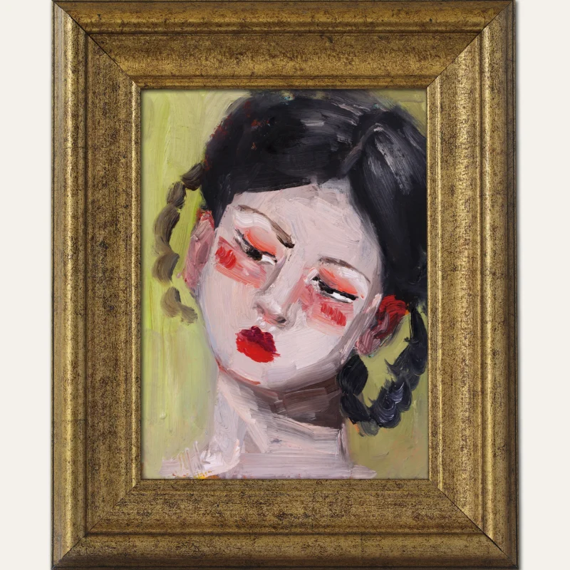 Geisha Oil Painting Japanese Girl Woman Portrait Original Wall Art Female Home Decor 8x6''