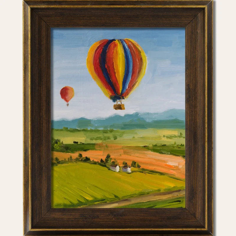 Napa Valley Oil Painting Framed Vineyard Original Wall Art Hot Air Balloon Artwork
