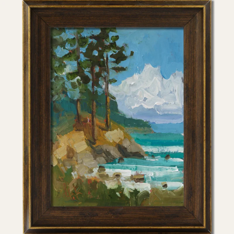 Lake Tahoe Oil Painting Framed Pine Trees Wall Art National Park Forest Landscape Artwork