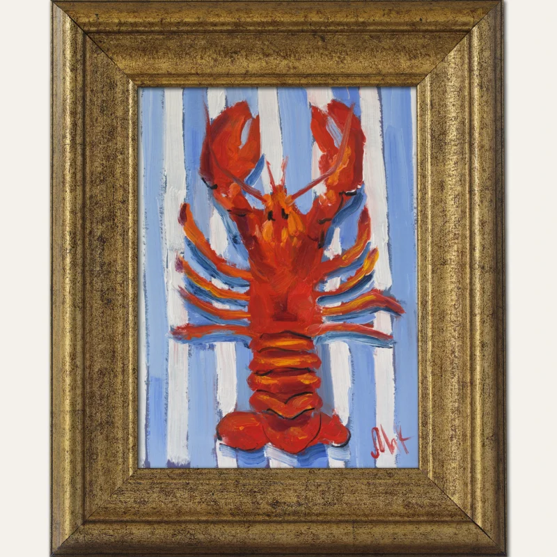 Lobster Oil Painting Framed Crawfish Original Wall Art Sea Fish Food Artwork