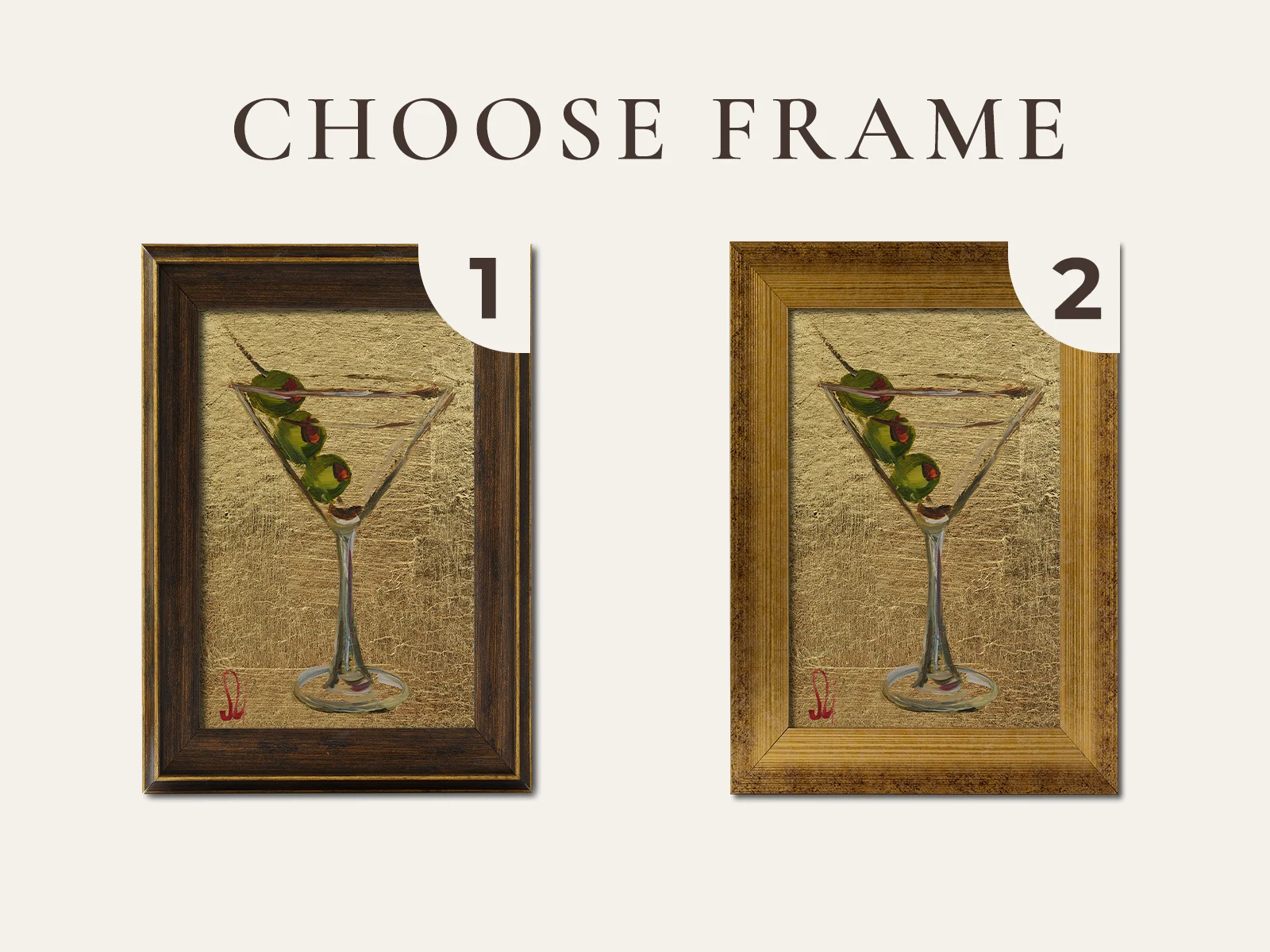 Dirty Martini Oil Painting Cocktail Framed Original With Gold Leaf Tiny Olive Wall Art - Image 2