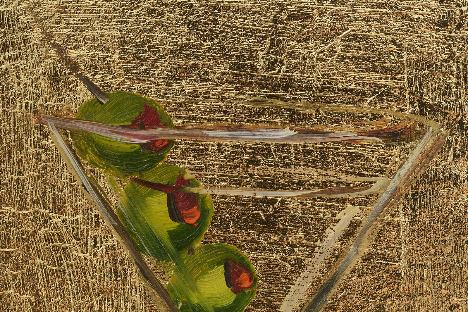 Dirty Martini Oil Painting Cocktail Framed Original With Gold Leaf Tiny Olive Wall Art - Image 4