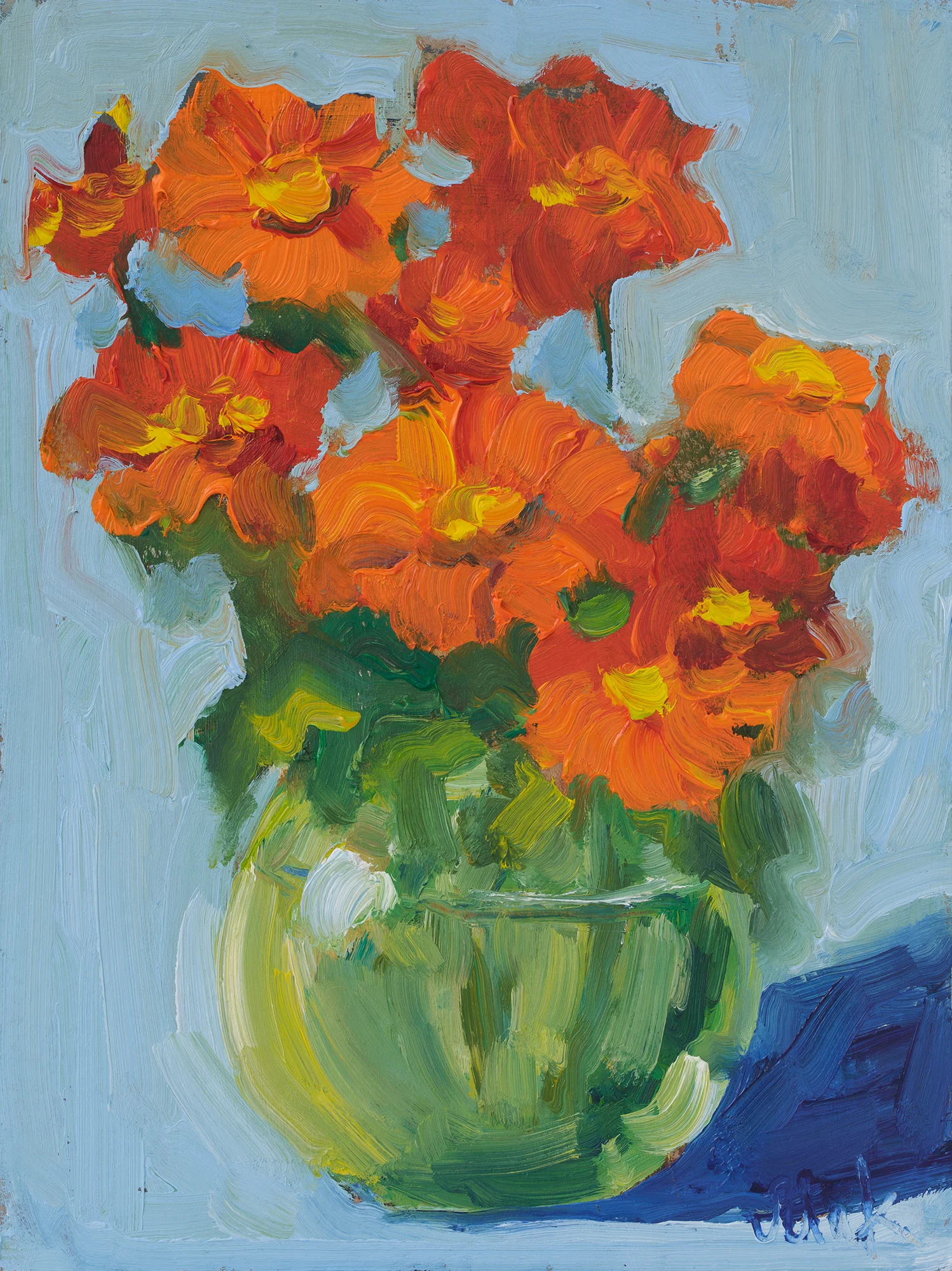 Orange Flowers Oil Painting: Abstract Floral Still Life Framed Wall Art - Image 6