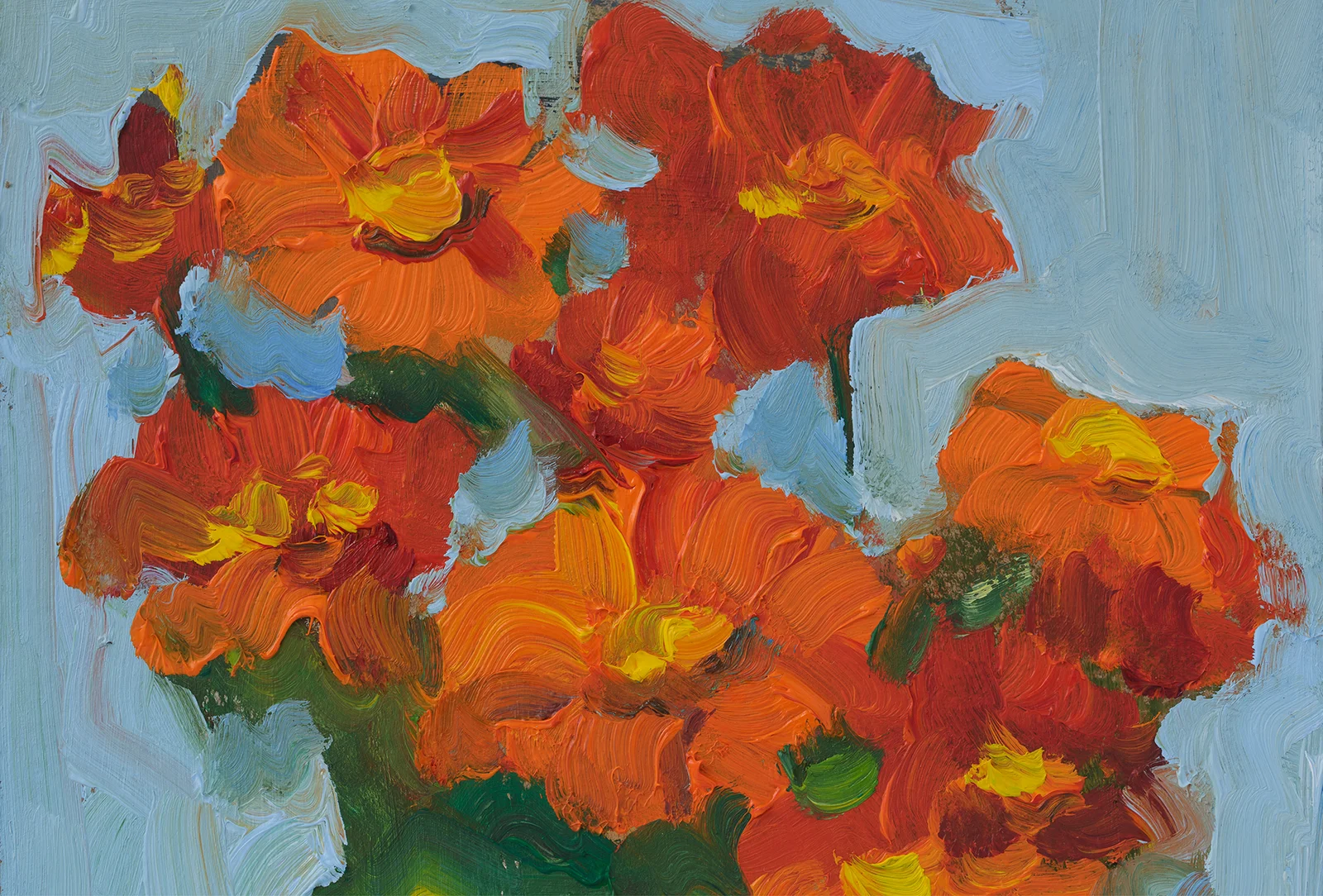 Orange Flowers Oil Painting: Abstract Floral Still Life Framed Wall Art - Image 8