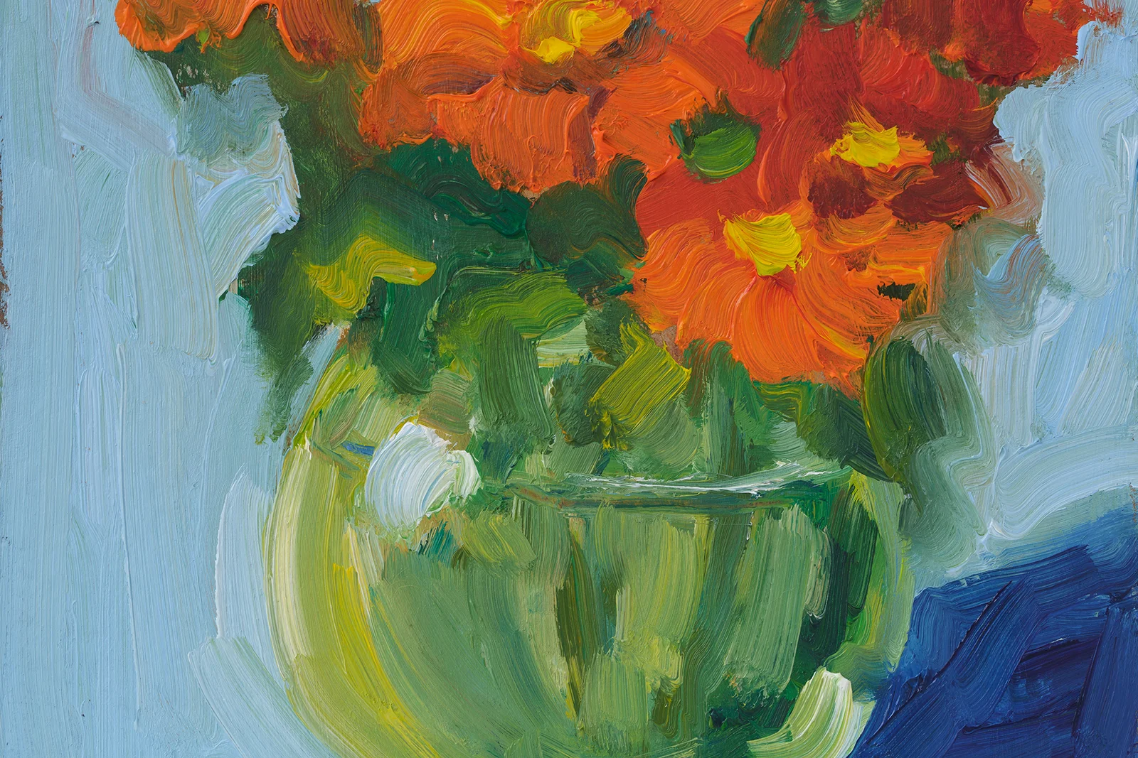 Orange Flowers Oil Painting: Abstract Floral Still Life Framed Wall Art - Image 10