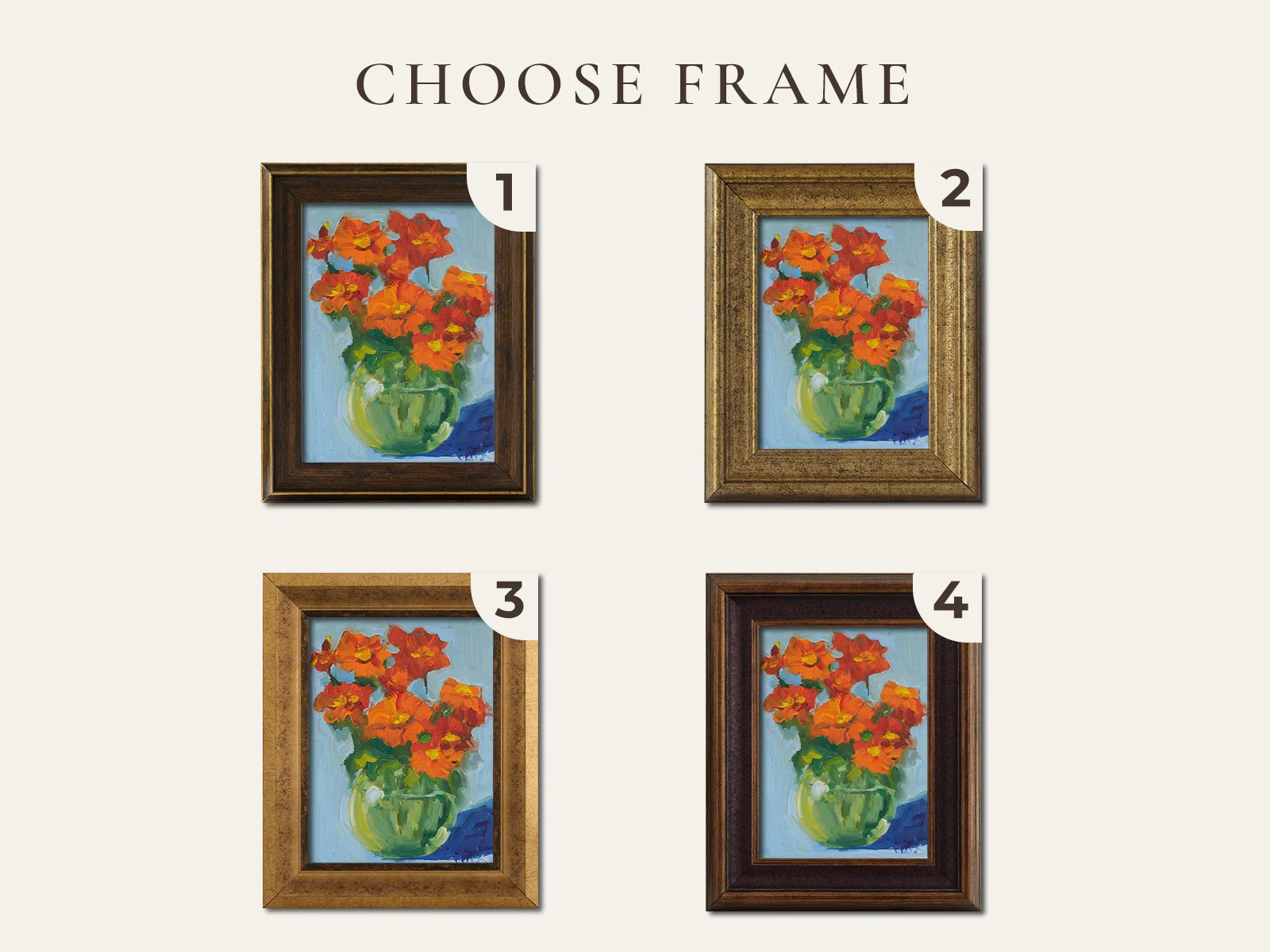 Orange Flowers Oil Painting: Abstract Floral Still Life Framed Wall Art - Image 2