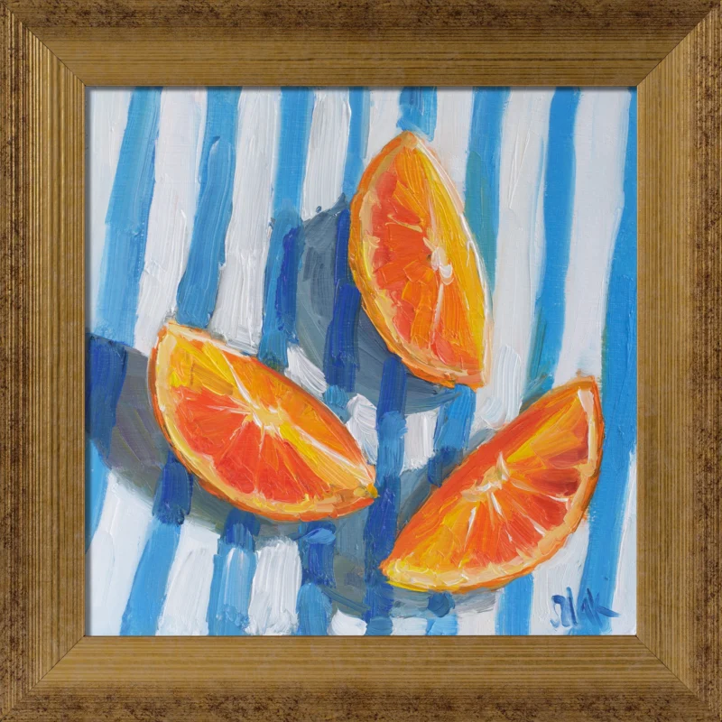 Orange Slices Original Oil Painting Framed Fruit Still Life Art Artwork Impasto Kitchen Decor