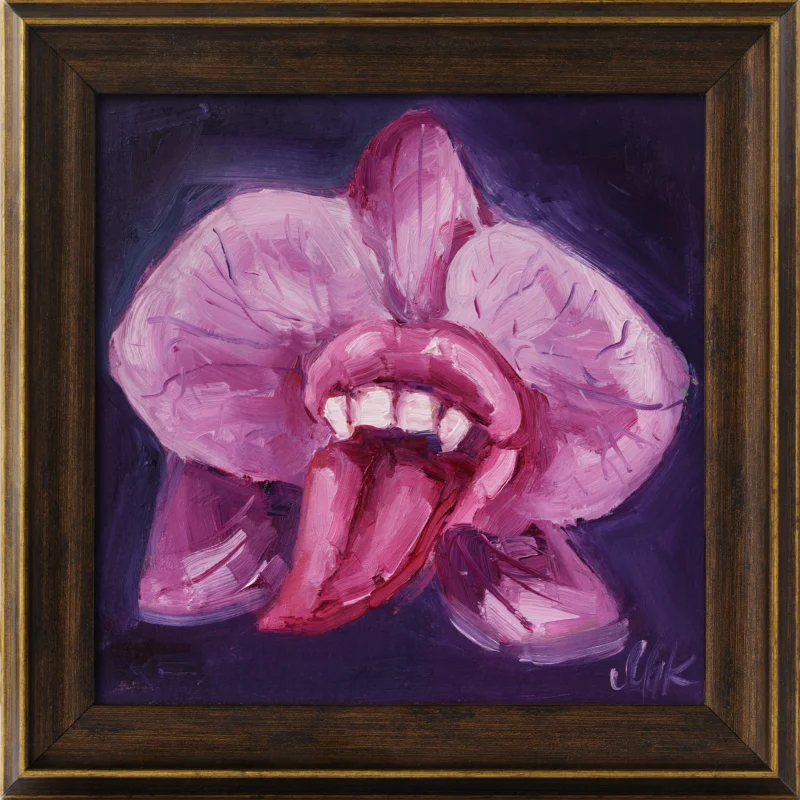 Halloween Vampire Orchid Oil Painting Framed