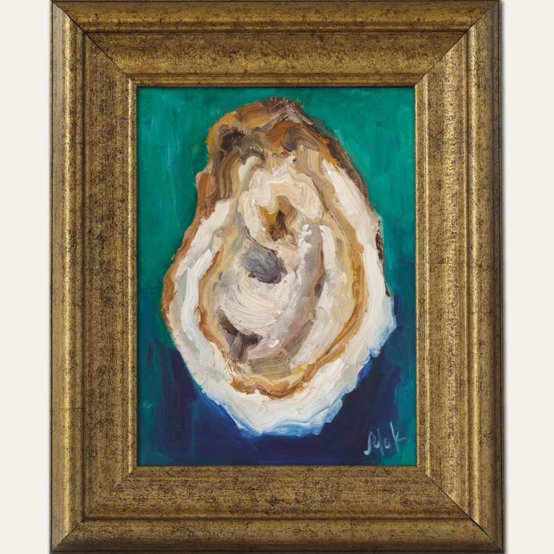 Oyster Oil Painting Framed Shell Original Wall Art Seashell Pearl Seafood  Decor