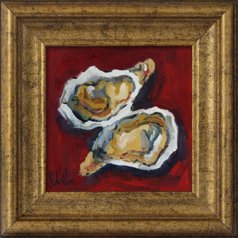 Oyster Oil PaintingFramed Seashell Pearl Wall Art, 6x6