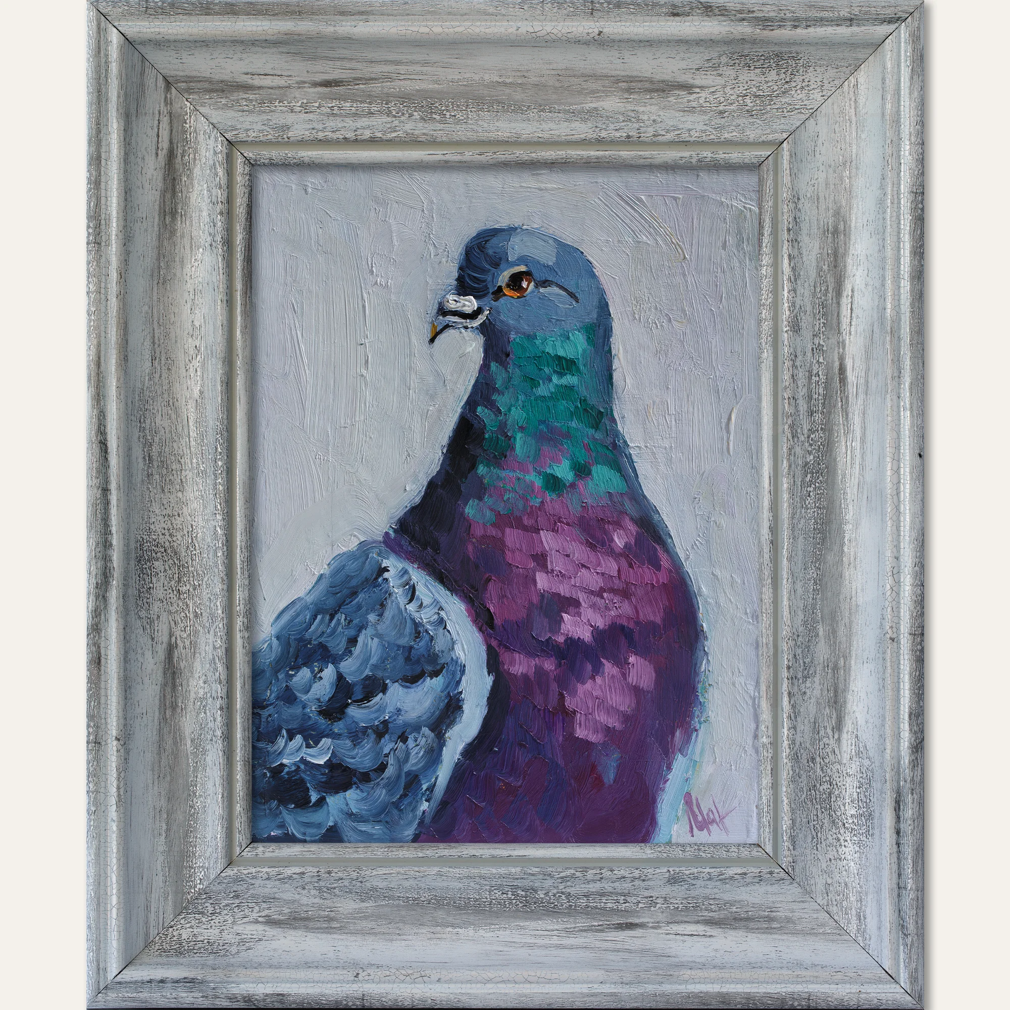 Pigeon Oil Painting Framed