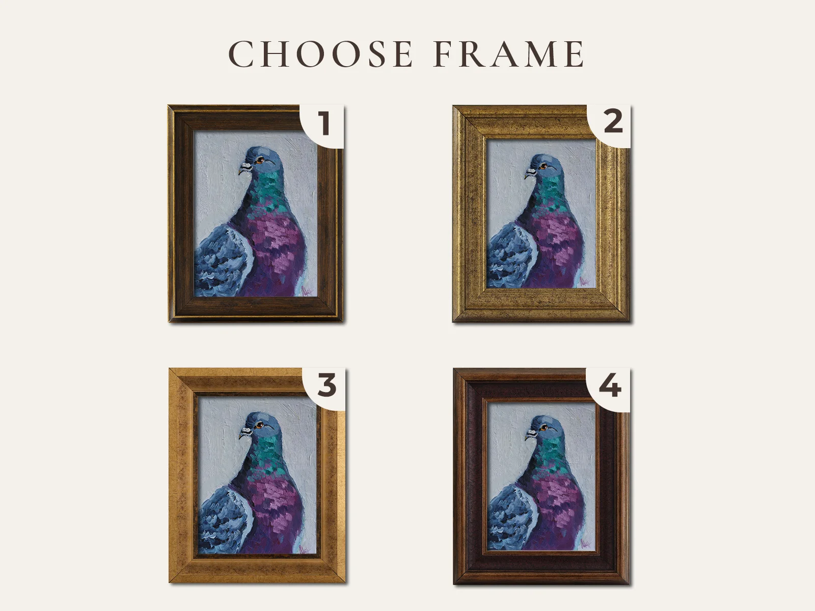 Pigeon Oil Paintingin Framed Bird Original Wall Art Dove Artwork 8x6'' - Image 2