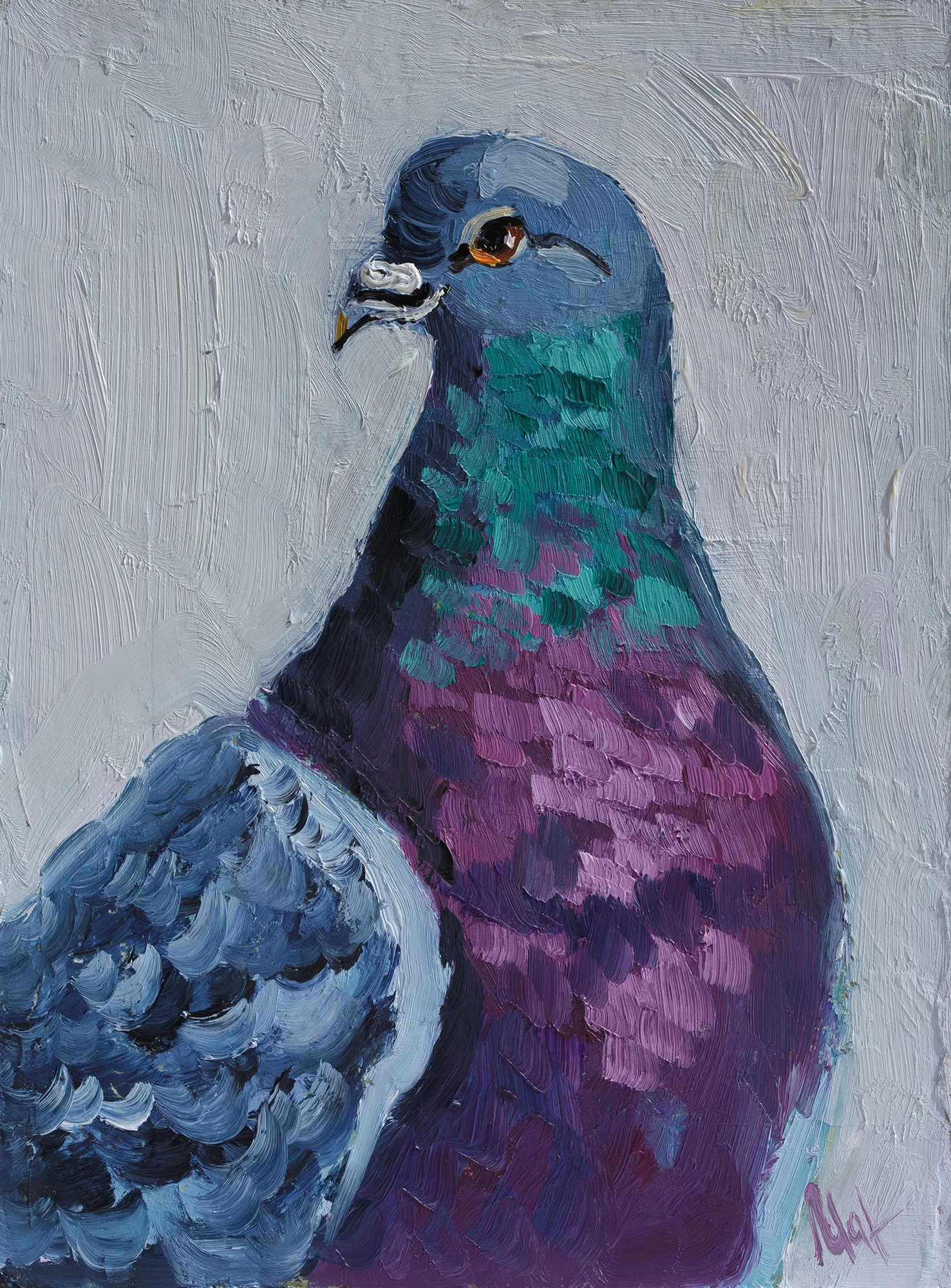 Pigeon Oil Paintingin Framed Bird Original Wall Art Dove Artwork 8x6'' - Image 6