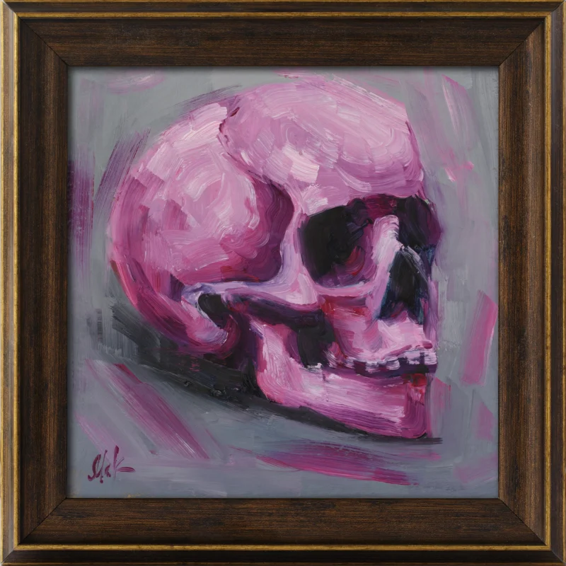 Pink Skull Oil Painting Framed