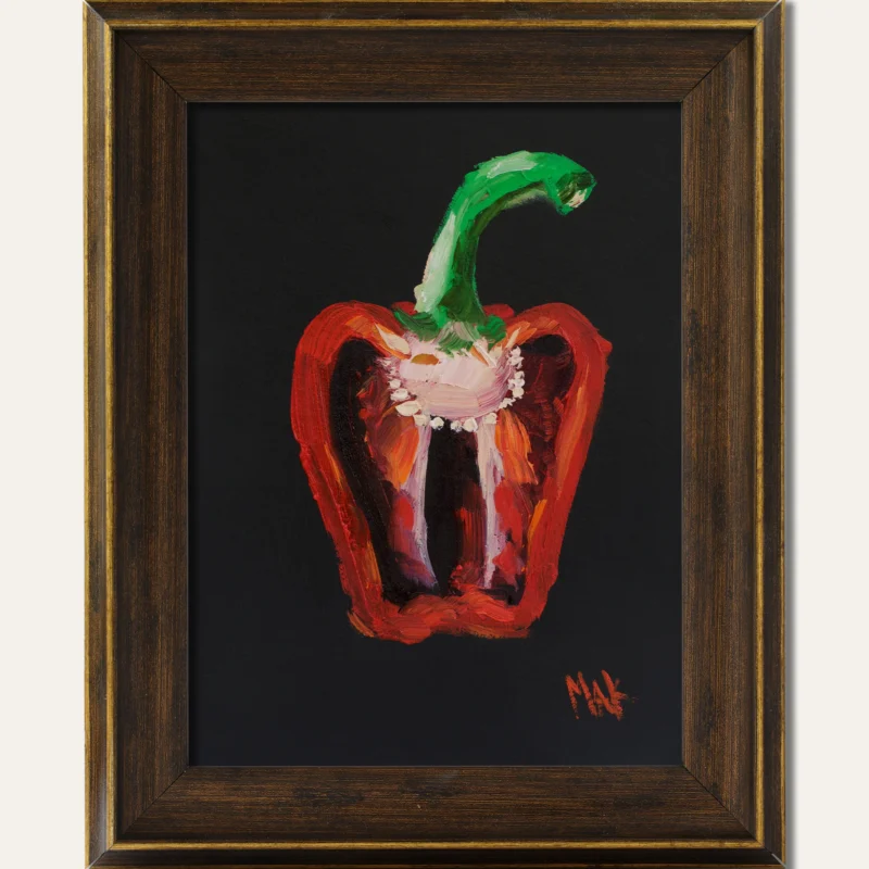 Pepper Oil Painting Food Original Wall Art Framed Kitchen Decor