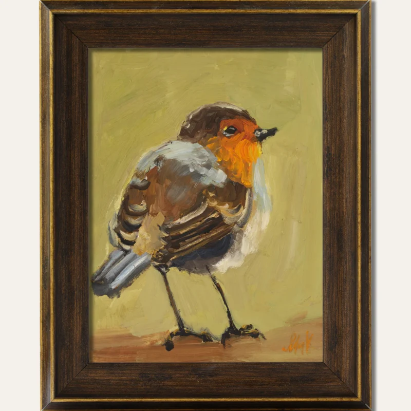 Robin Oil Painting Framed Bird Original American Red Robin Wall Art
