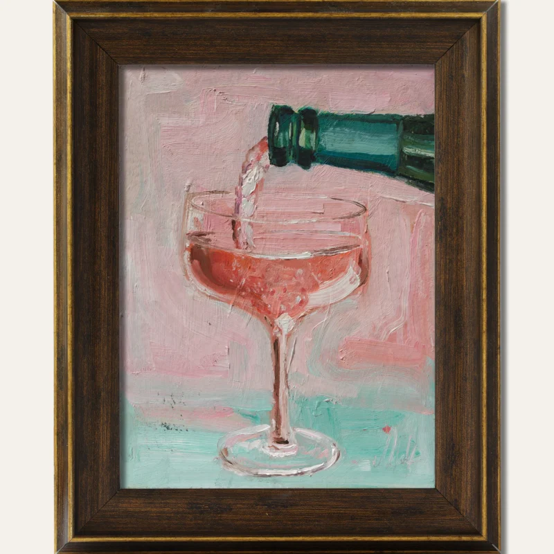 Pink Champagne Oil Painting Framed