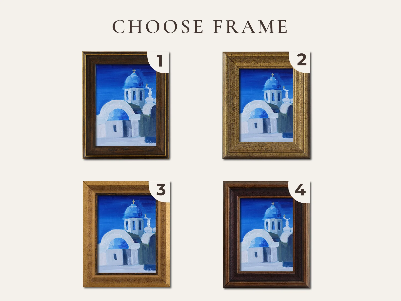 Santorini Greece Oil Painting Framed Mediterranean Landscape Art - Image 2