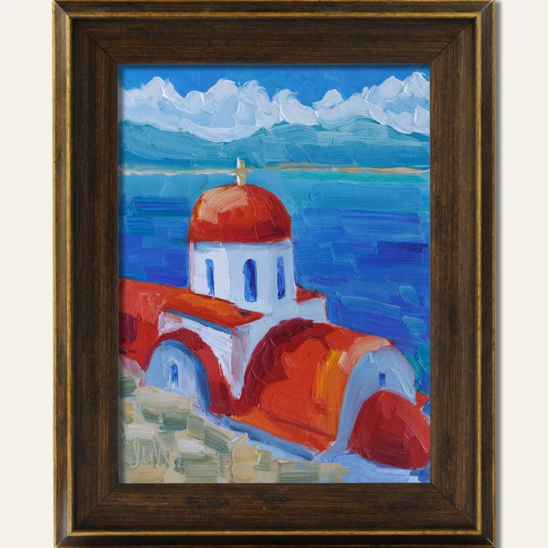 Santorini Greece Oil Painting Framed Mediterranean Landscape Art