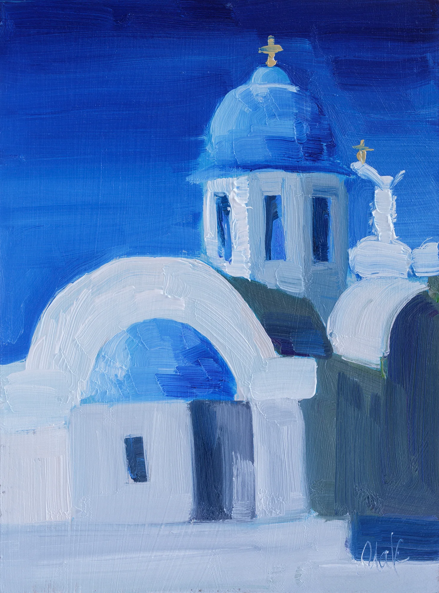 Santorini Greece Oil Painting Framed Mediterranean Landscape Art - Image 6