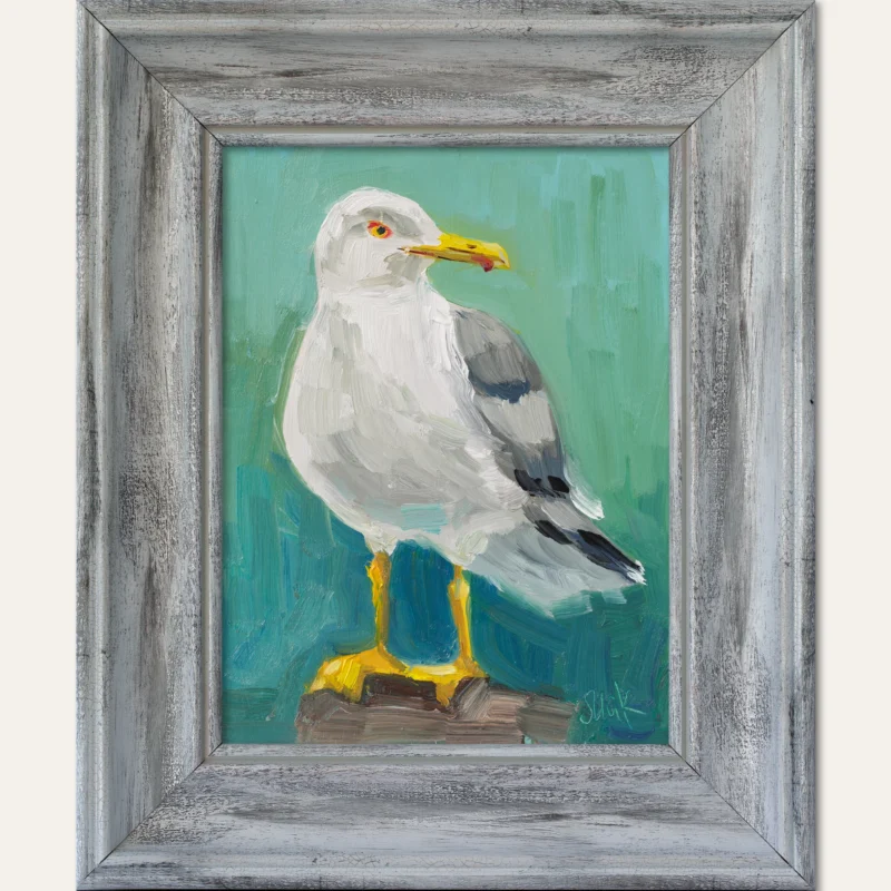 Seagull Oil Painting Framed Gull Original Wall Art Bird Artwork Home Wall Decor