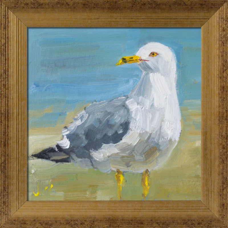Seagull Oil Painting Framed: Original Seascape Bird Art