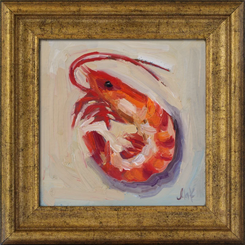 Prawn Oil Painting Framed