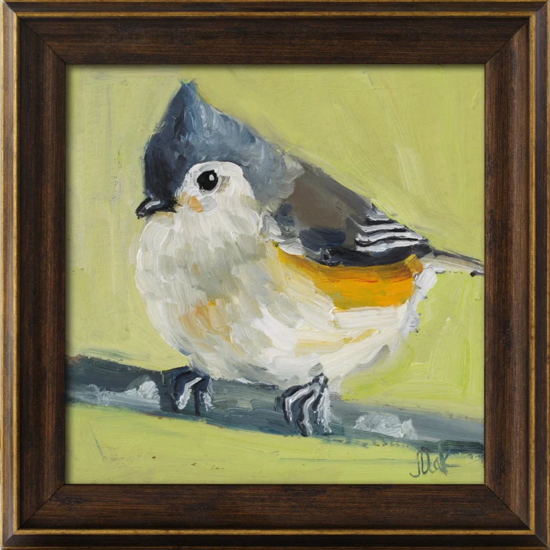 Tufted Titmouse Oil Painting: Small Bird Art Framed