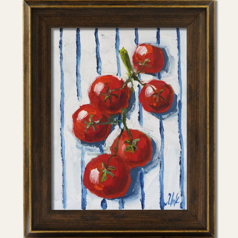 Tomato Original Oil Painting Framed Kitchen Still Life Wall Art Food Artwork Vegetable Painting