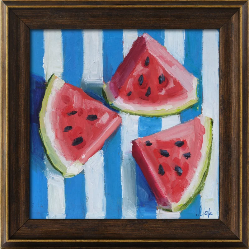 Watermelon Slice Oil Painting Framed: Still Life Kitchen Wall Art