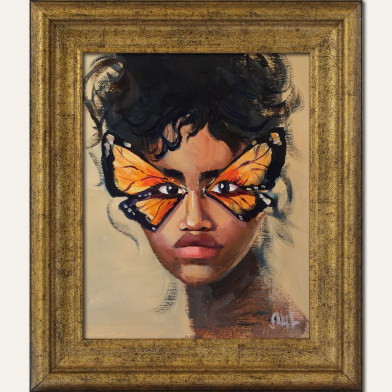 African Woman Portrait Original Wall Art Black Girl Face Painting African American Butterfly Artwork