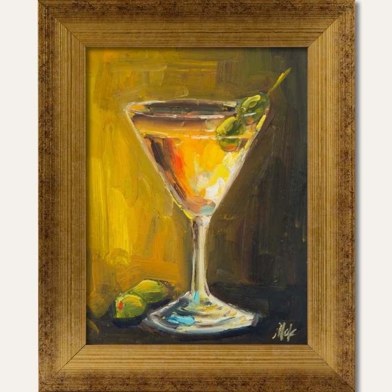 Dirty Martini Painting Framed Still Life Original Wall Art Olive Oil Painting Cocktail