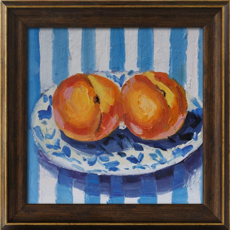 Peach Original Oil Painting Fruit Still Life Framed Wall Art Artwork Kitchen Food Artwork