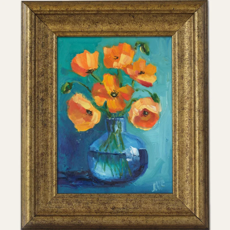 California Poppy Oil Painting: Impasto Flower Bouquet Art