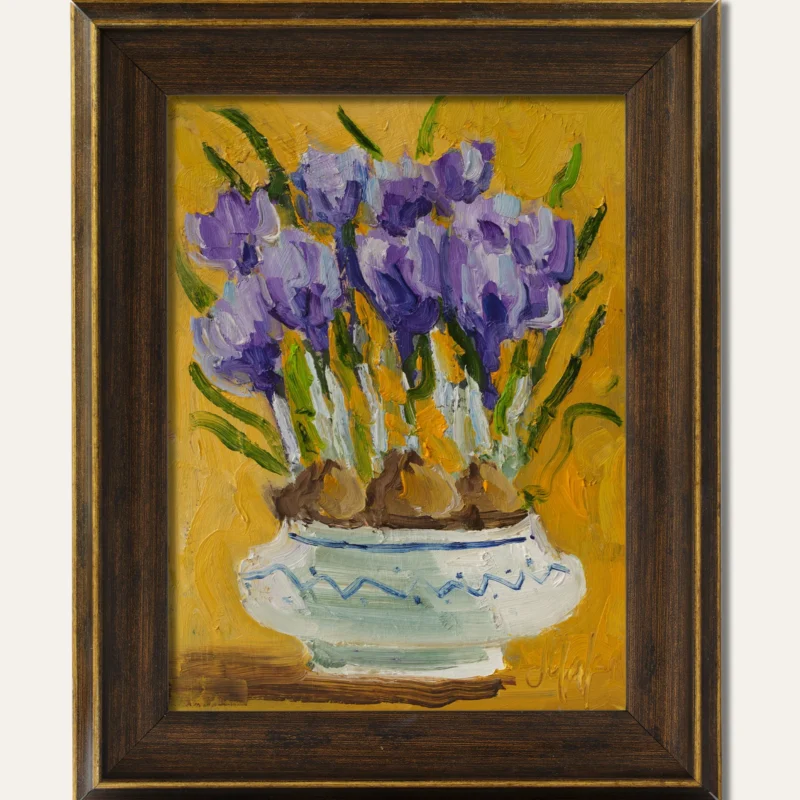Crocus Original Oil Painting Abastract Flowers Bouquet in Vase Wall Art Purple Flowers  Artwork