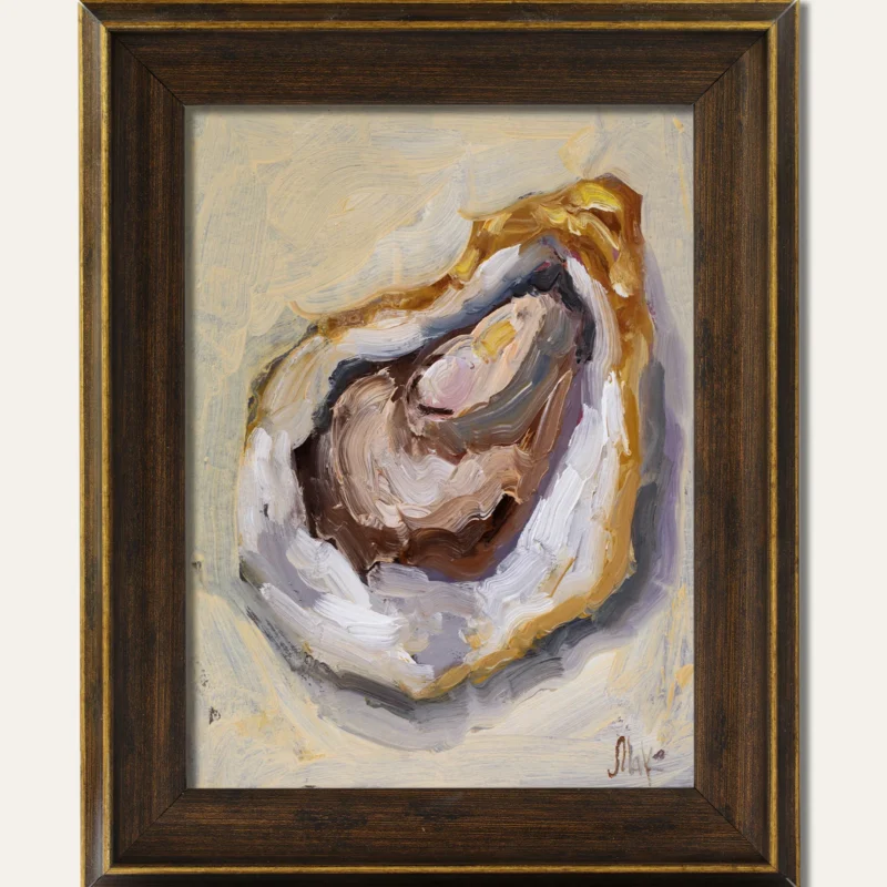 Oyster Oil Painting Framed Shell Original Wall Art Seashell Pearl Artwork Seafood Decor