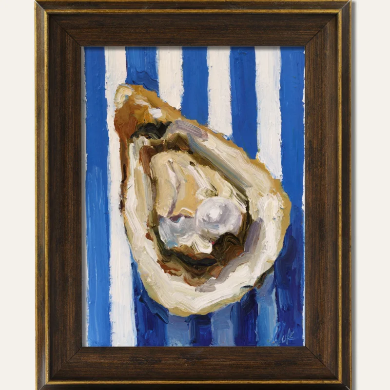 Oyster Oil Painting Framed Shell Original Wall Art Seashell Artwork Pearl Seafood Decor
