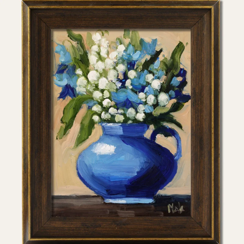 Lily of the Valley Oil Painting: Abstract Floral Bouquet in Vase