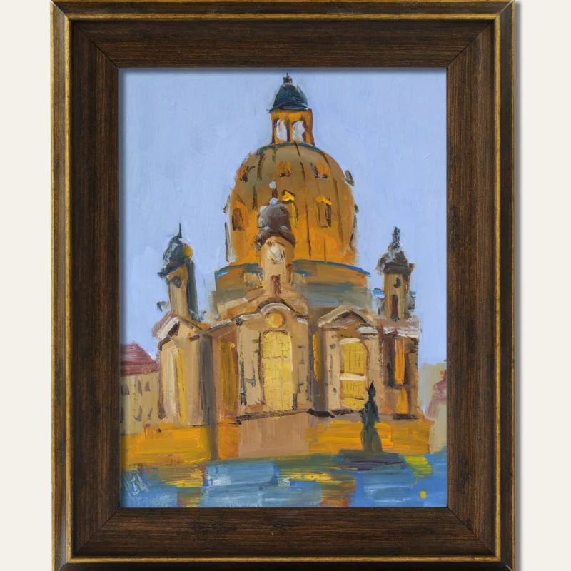 Dresden Church Oil Painting Framed Germany Original Wall Art Cityscape Home Decor