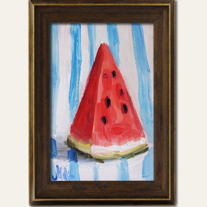 Watermelon Oil Painting Fruit Slices Original Wall Art Small Impasto Artwork