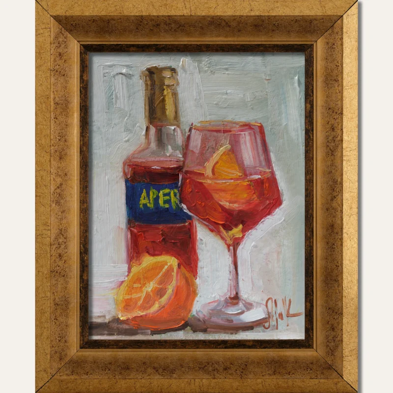 Aperol Spritz Oil Painting Framed Cocktail Wall Art Original Still Life Artwork Bar Decor